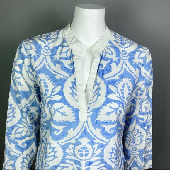 J. McLaughlin top blouse size 4 pullover blue white collar tapestry coastal - Picture 3 of 8